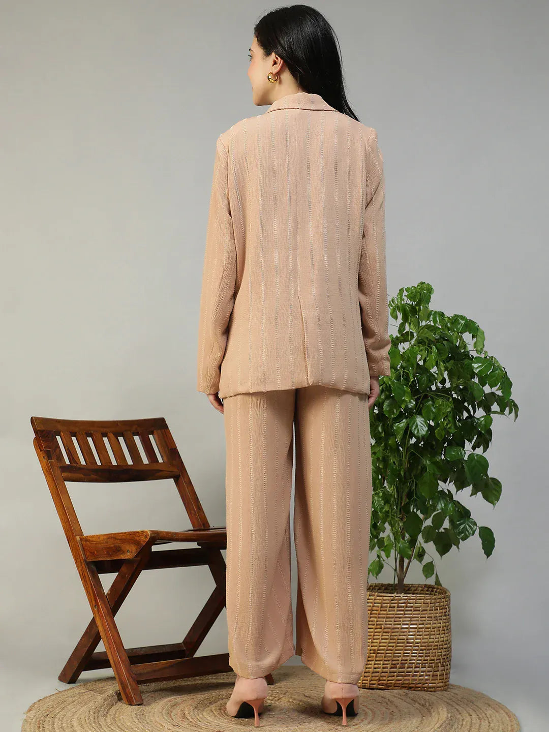 Beige Stripe Co-Ord Set | Blazer & Pant