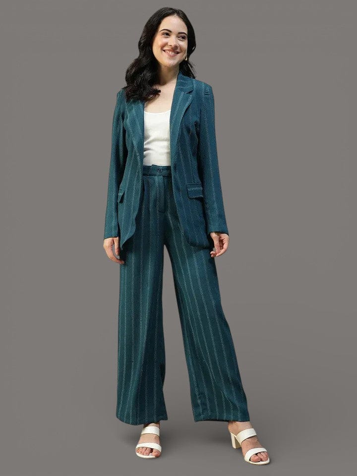 Teal Stripe Women’s Co-ord Set | Blazer & Pants