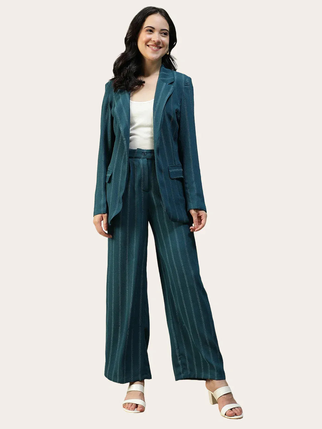 Teal Stripe Women’s Co-ord Set | Blazer & Pants