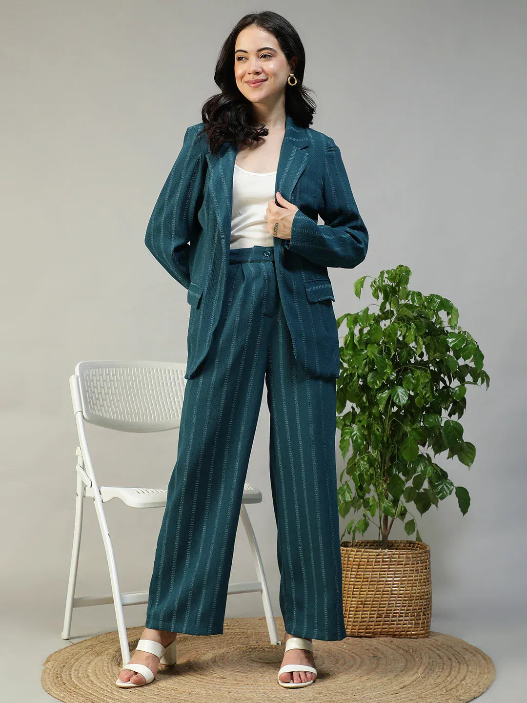 Teal Stripe Women’s Co-ord Set | Blazer & Pants