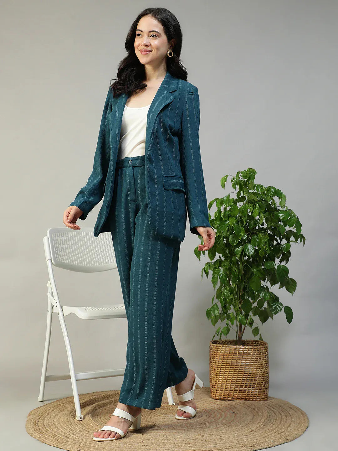 Teal Stripe Women’s Co-ord Set | Blazer & Pants