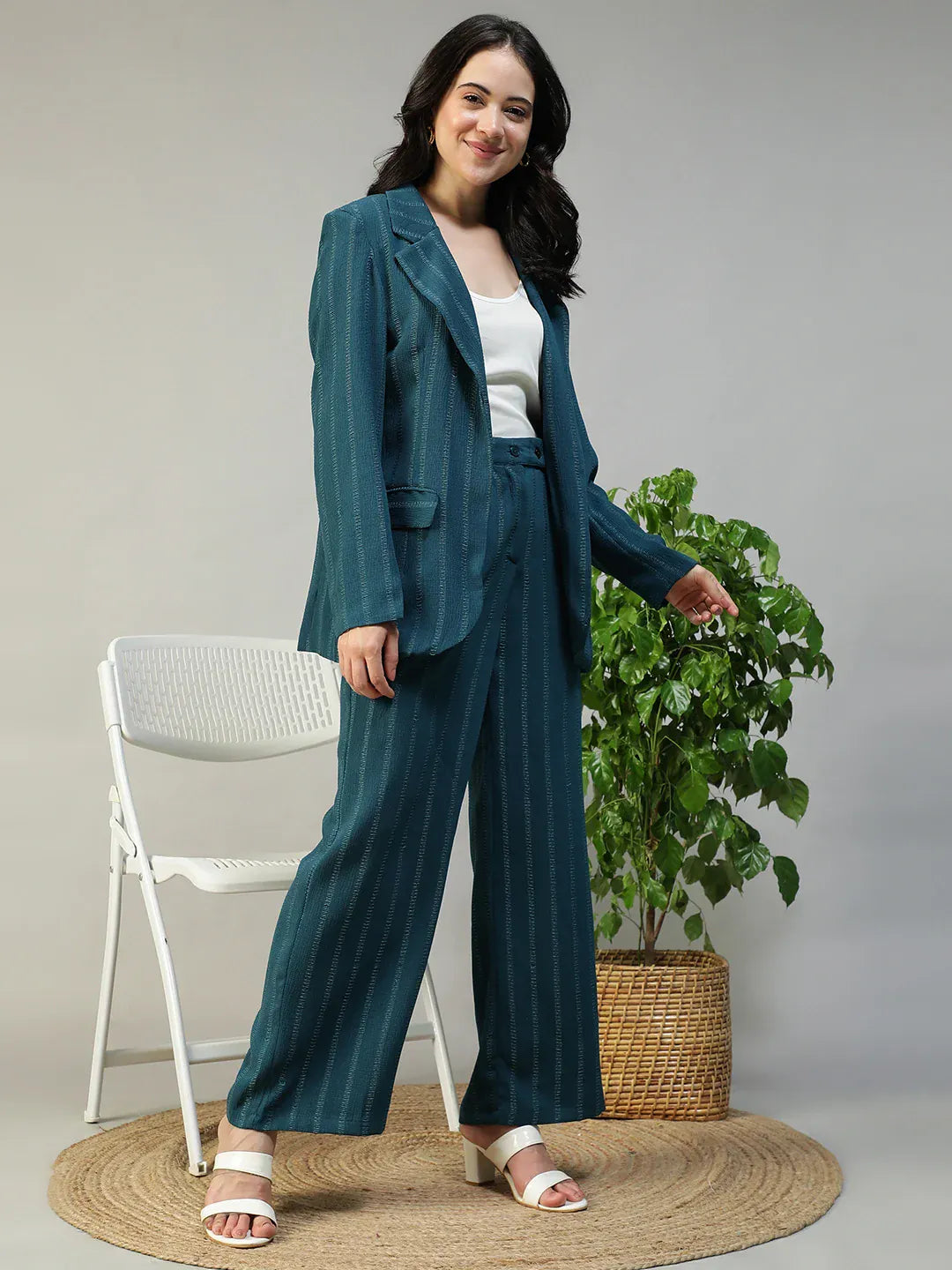 Teal Stripe Women’s Co-ord Set | Blazer & Pants