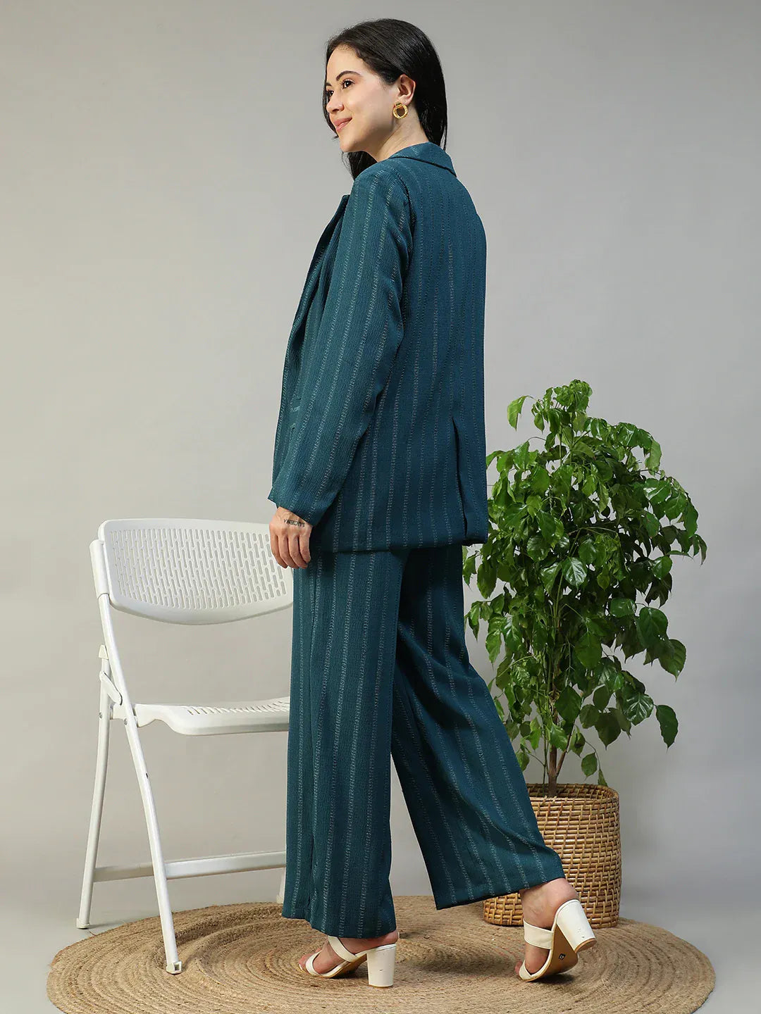Teal Stripe Women’s Co-ord Set | Blazer & Pants