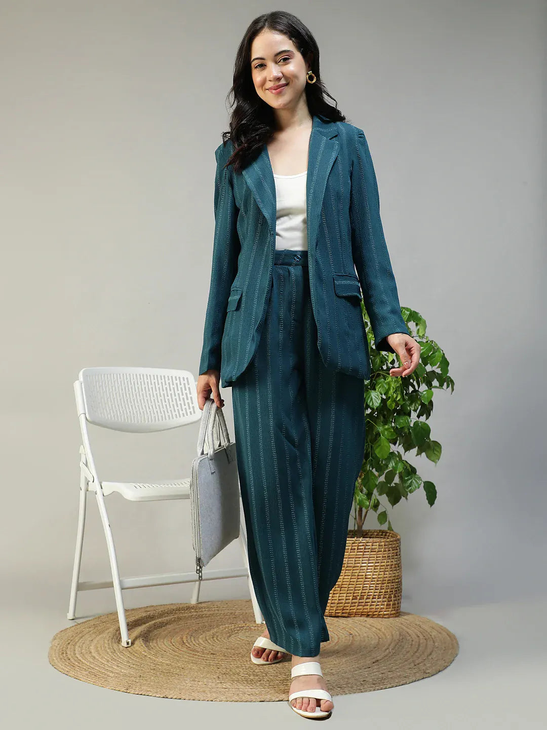 Teal Stripe Women’s Co-ord Set | Blazer & Pants