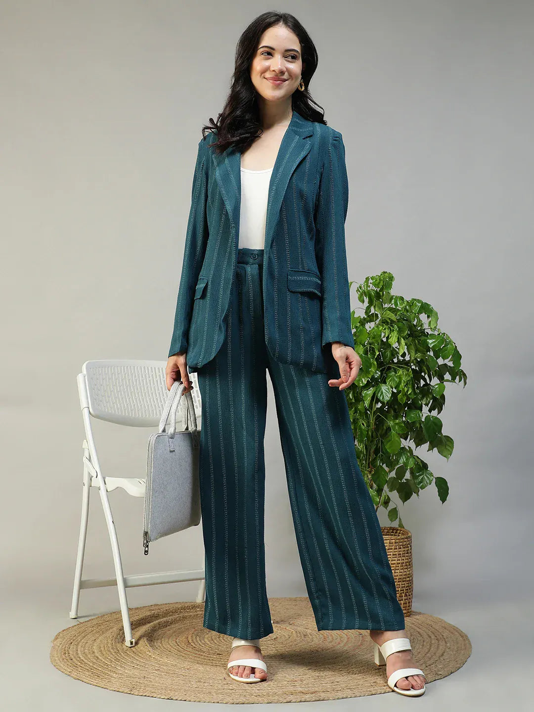 Teal Stripe Women’s Co-ord Set | Blazer & Pants