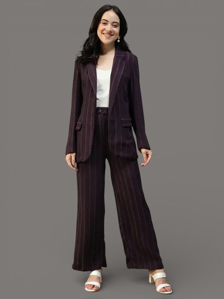 Purple Stripe Women Co-Ord Set | Button-Down Blazer