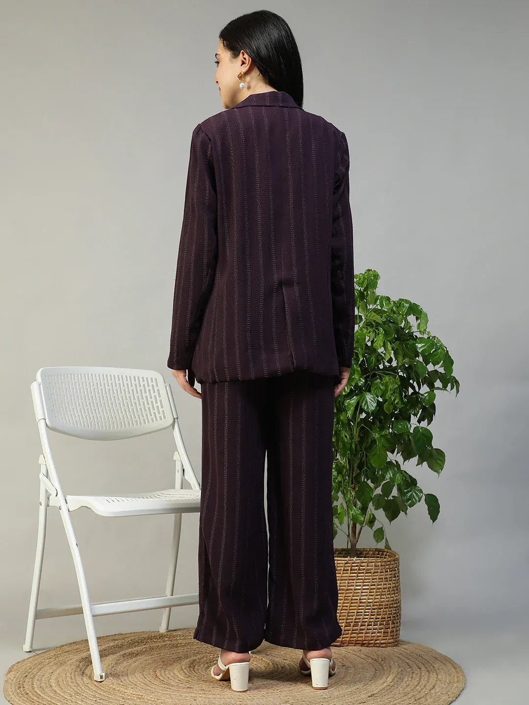 Purple Stripe Women Co-Ord Set | Button-Down Blazer