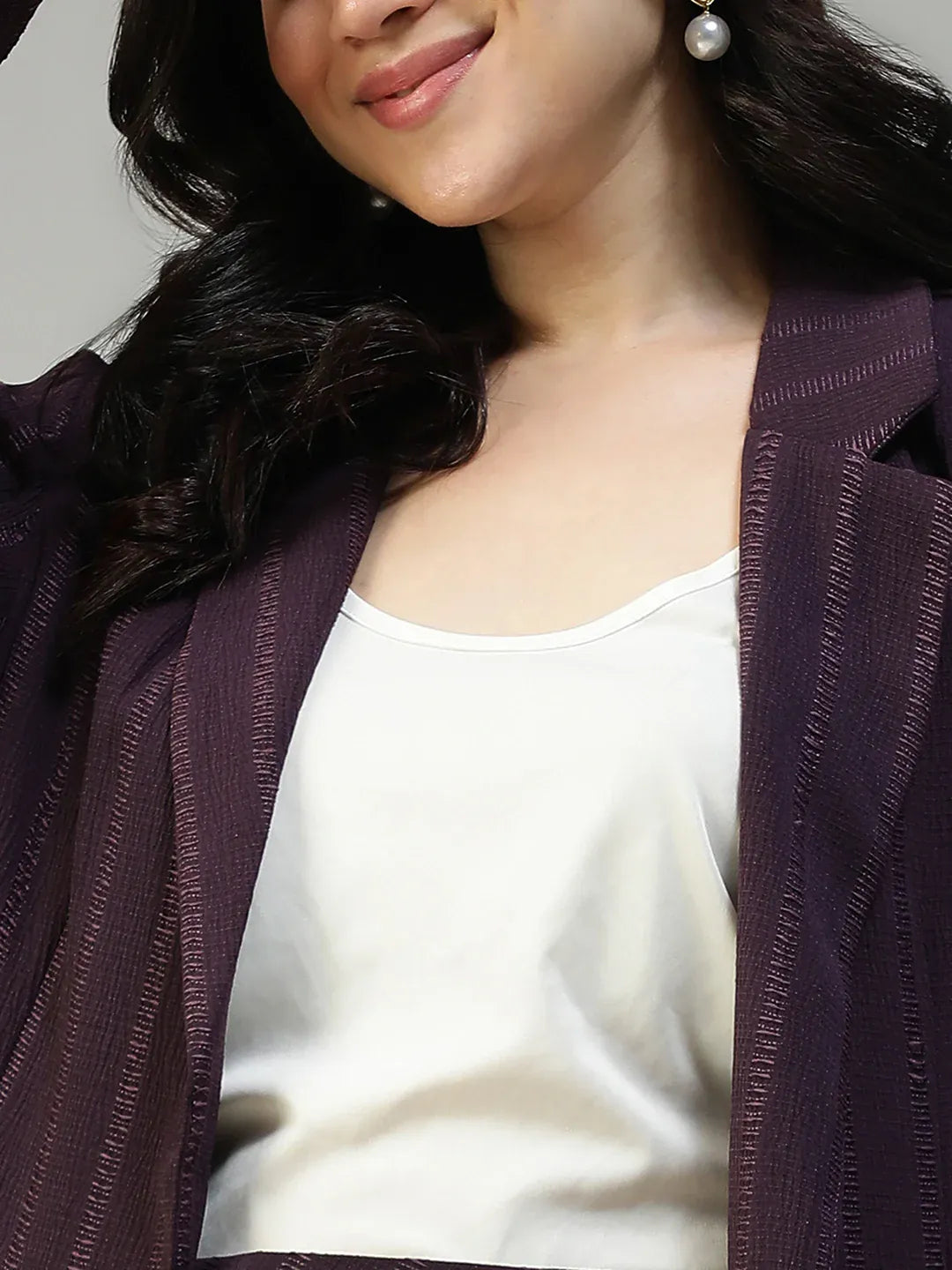 Purple Stripe Women Co-Ord Set | Button-Down Blazer