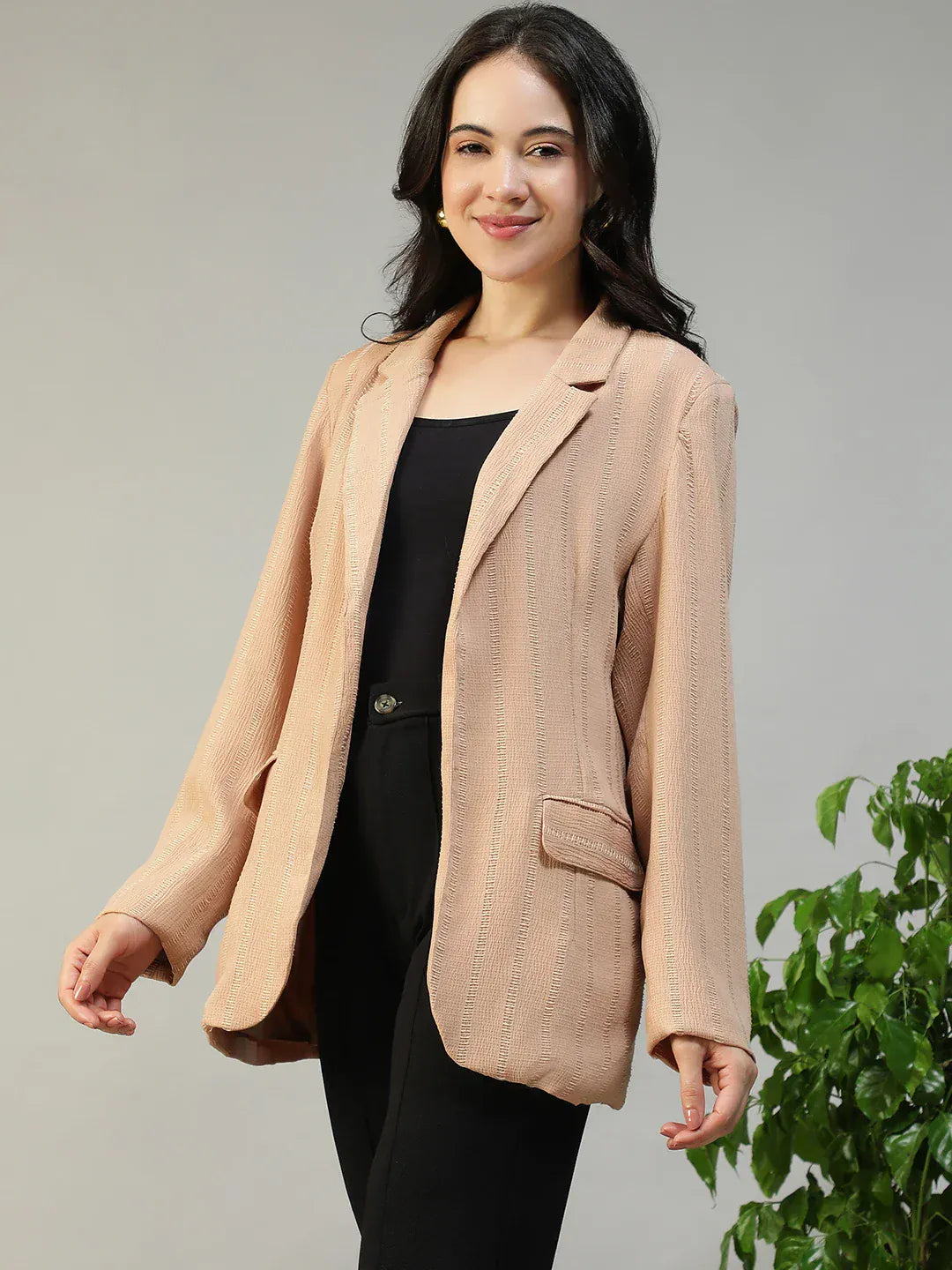 Women Beige Stripe Blazer