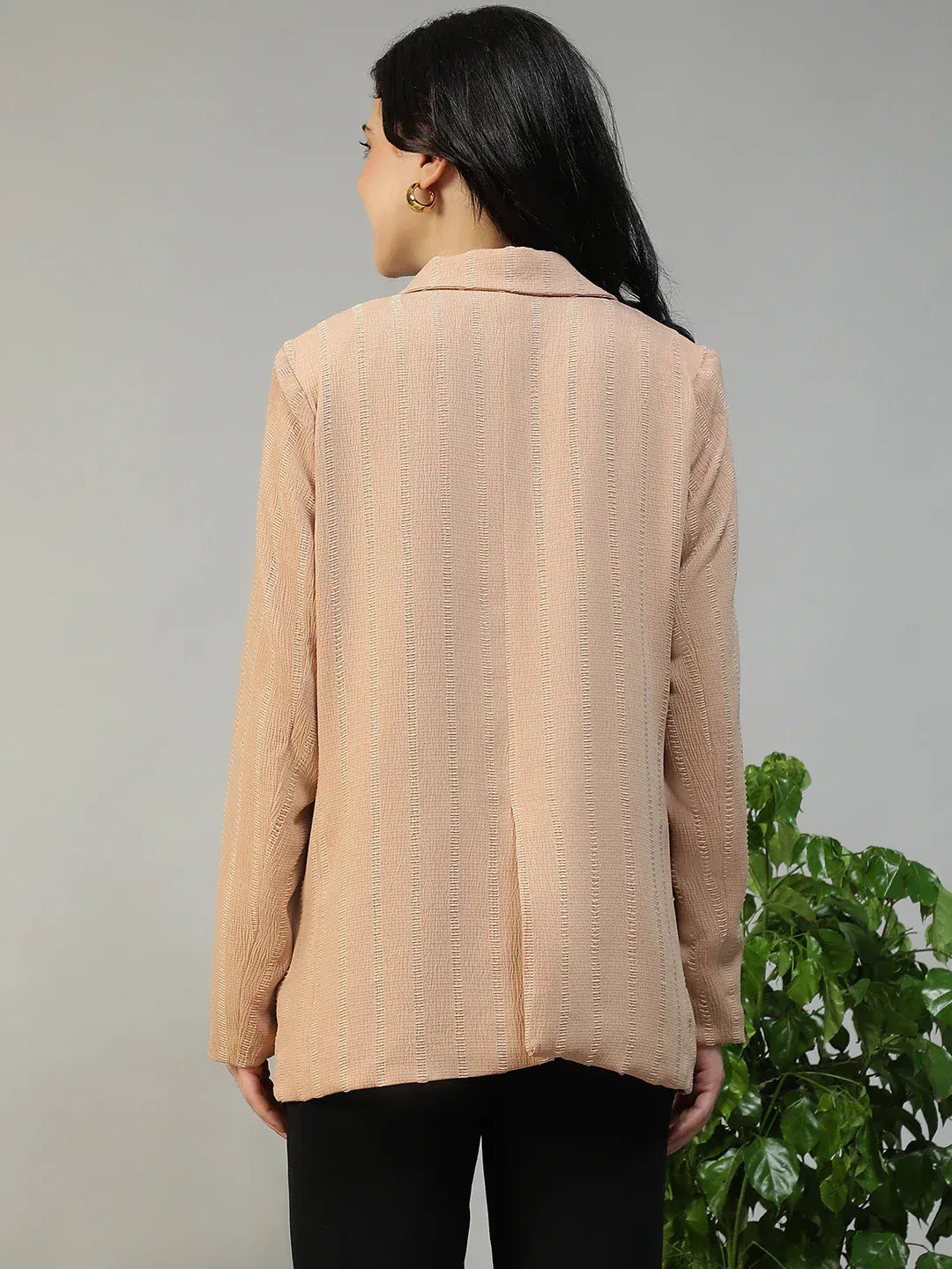 Women Beige Stripe Blazer