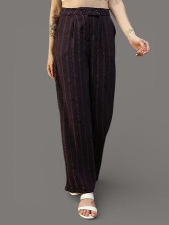 Women Purple Straight Pants with Zip & Button Closure