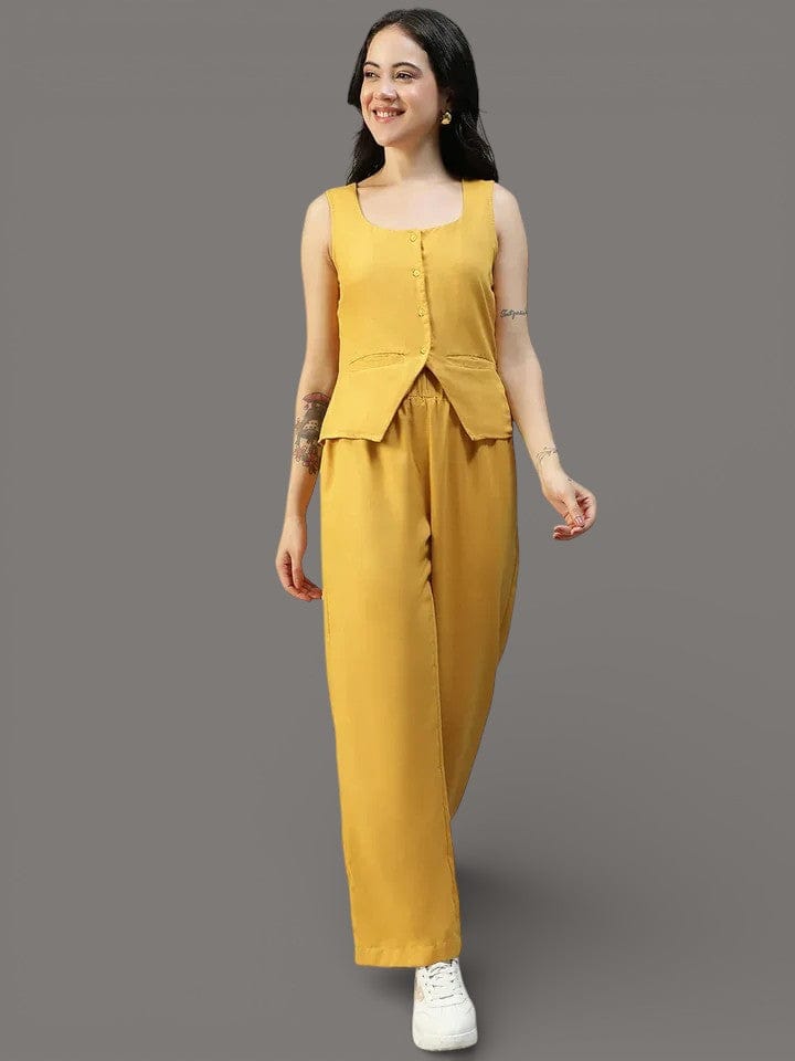 Yellow Cotton Linen Women Co-Ord Set