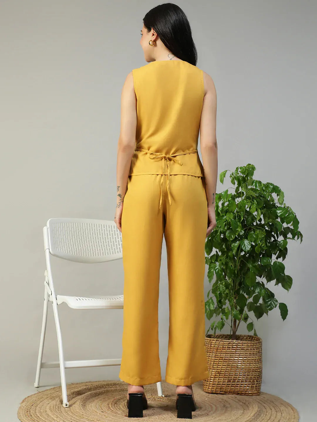 Yellow Cotton Linen Women Co-Ord Set