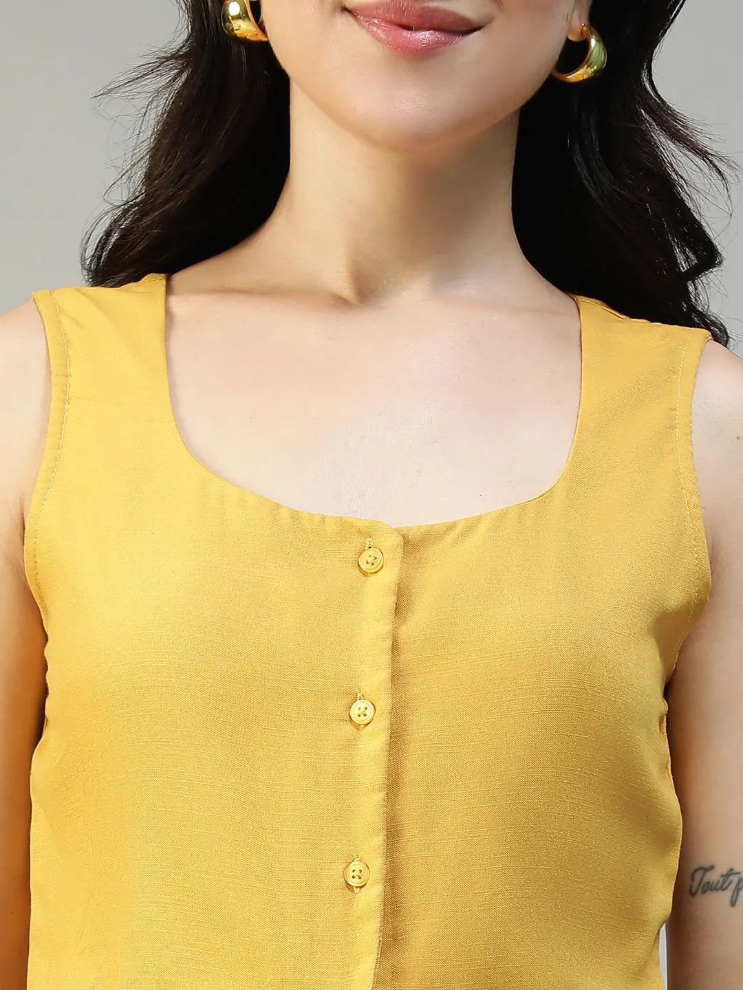Yellow Cotton Linen Women Co-Ord Set