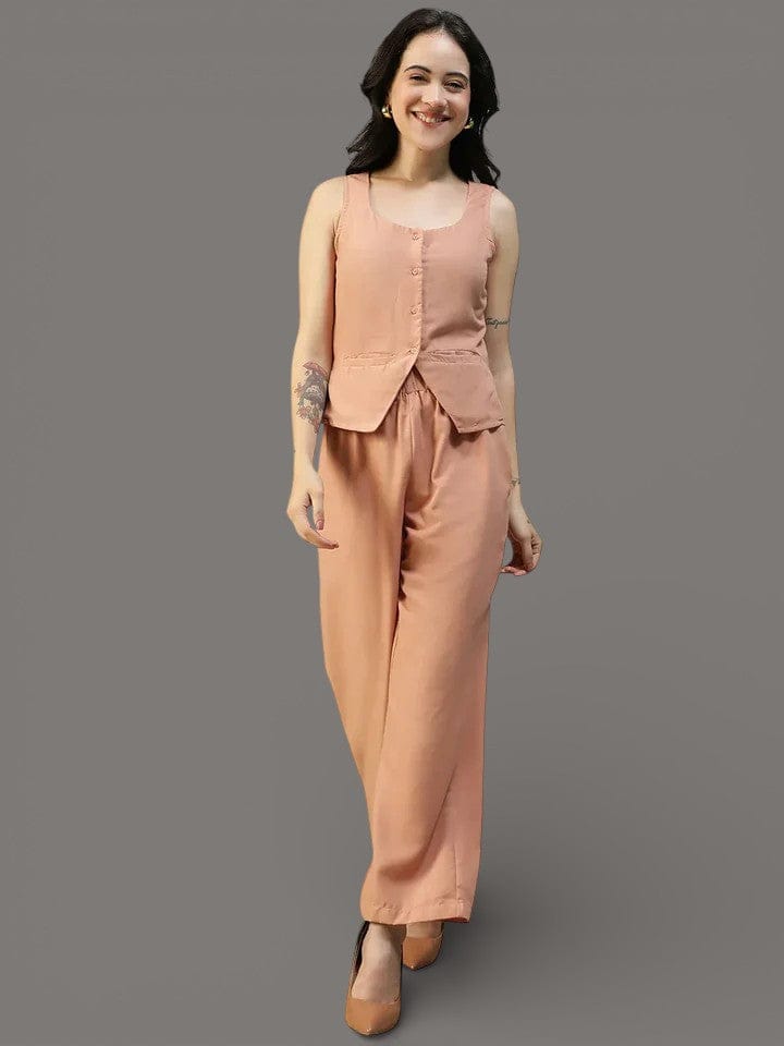 Peach Cotton Linen Women Co-Ord Set