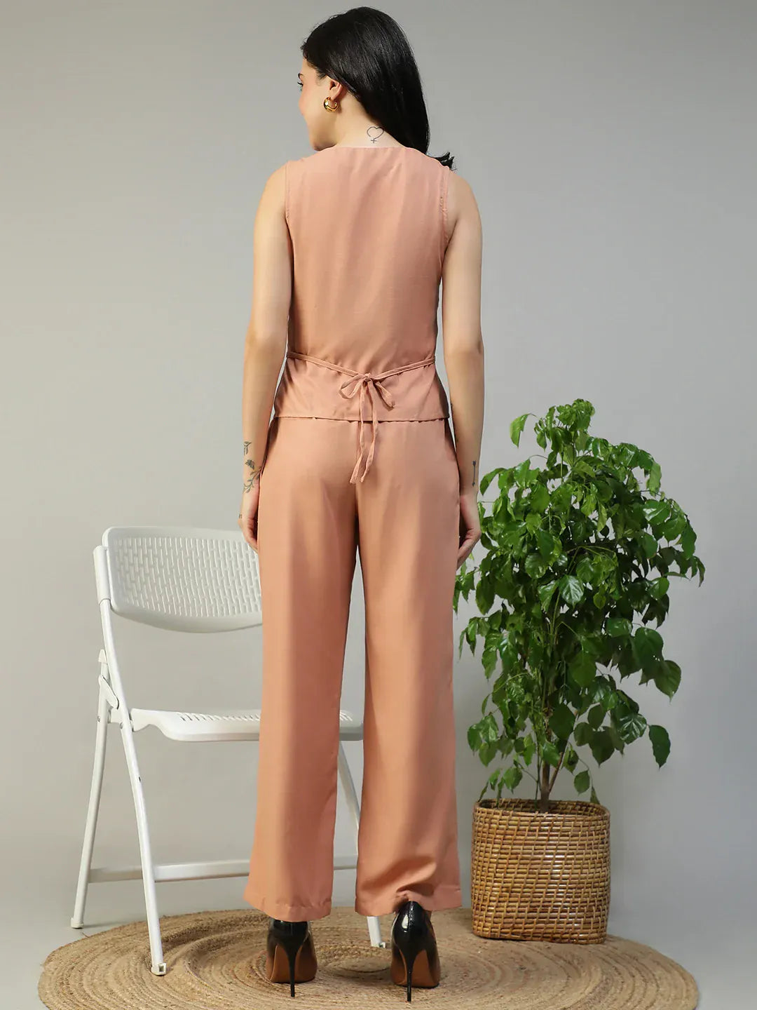 Peach Cotton Linen Women Co-Ord Set