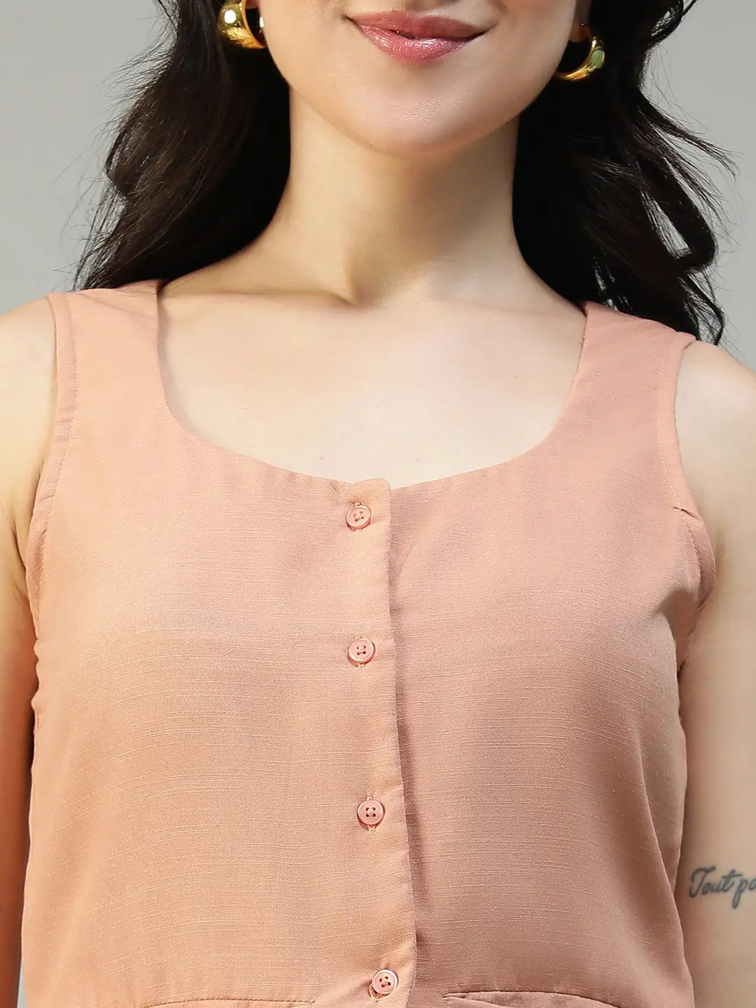 Peach Cotton Linen Women Co-Ord Set