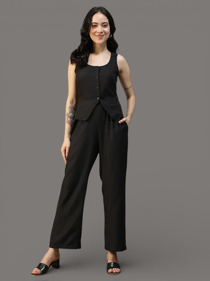 Black Cotton Linen Women Co-Ord Set