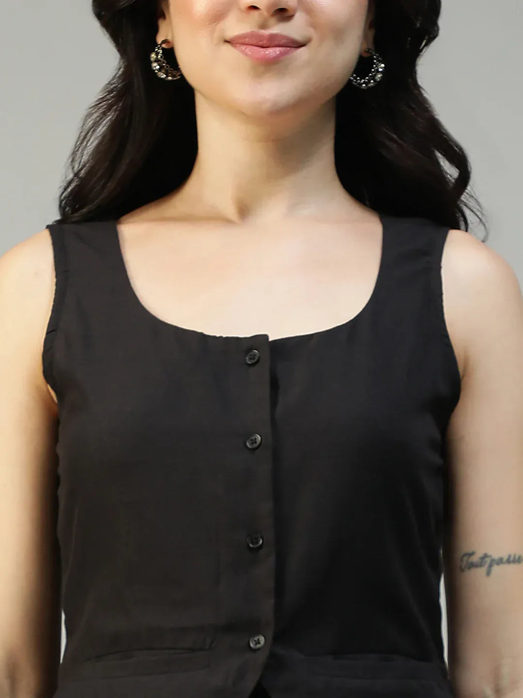 Black Cotton Linen Women Co-Ord Set