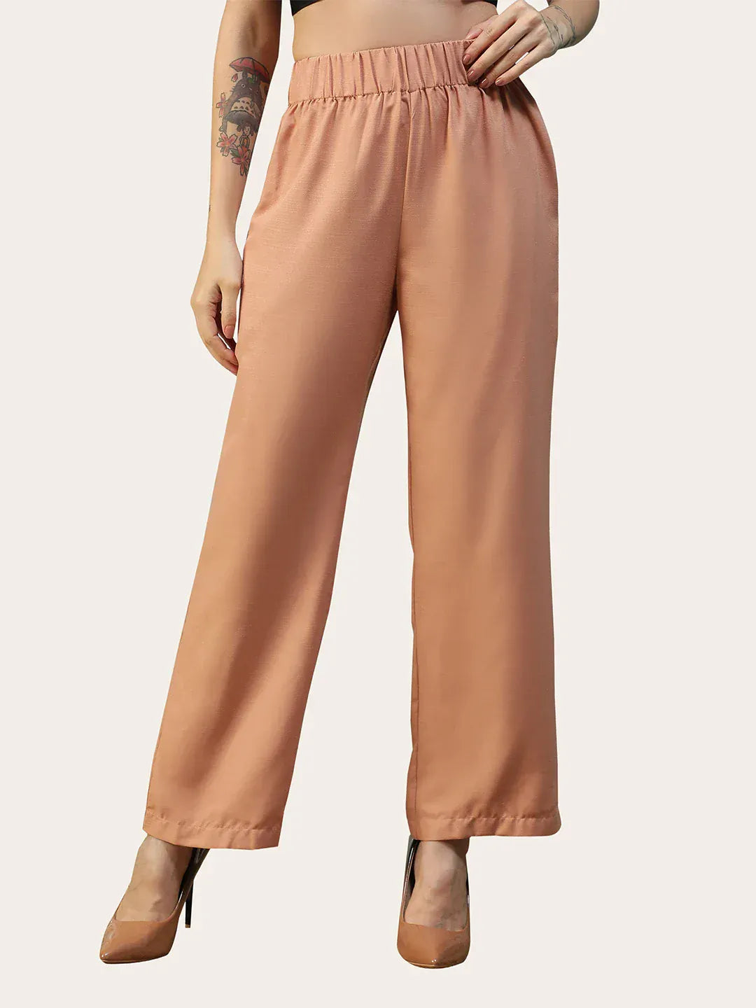 Women Peach Straight Pants with Side Pockets