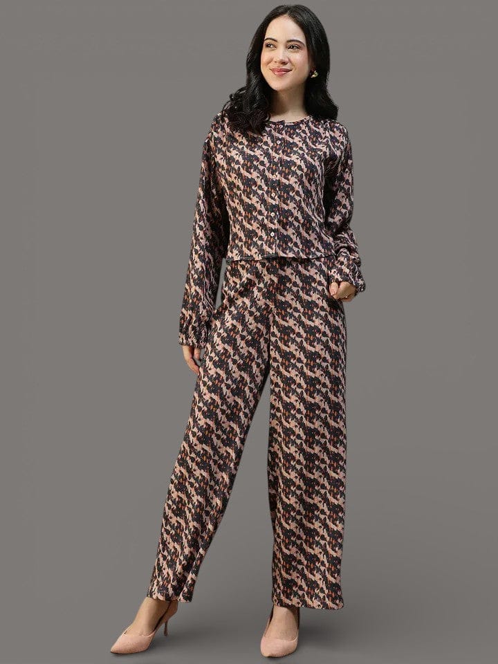 Brown Abstract Print Women Co-Ord Set