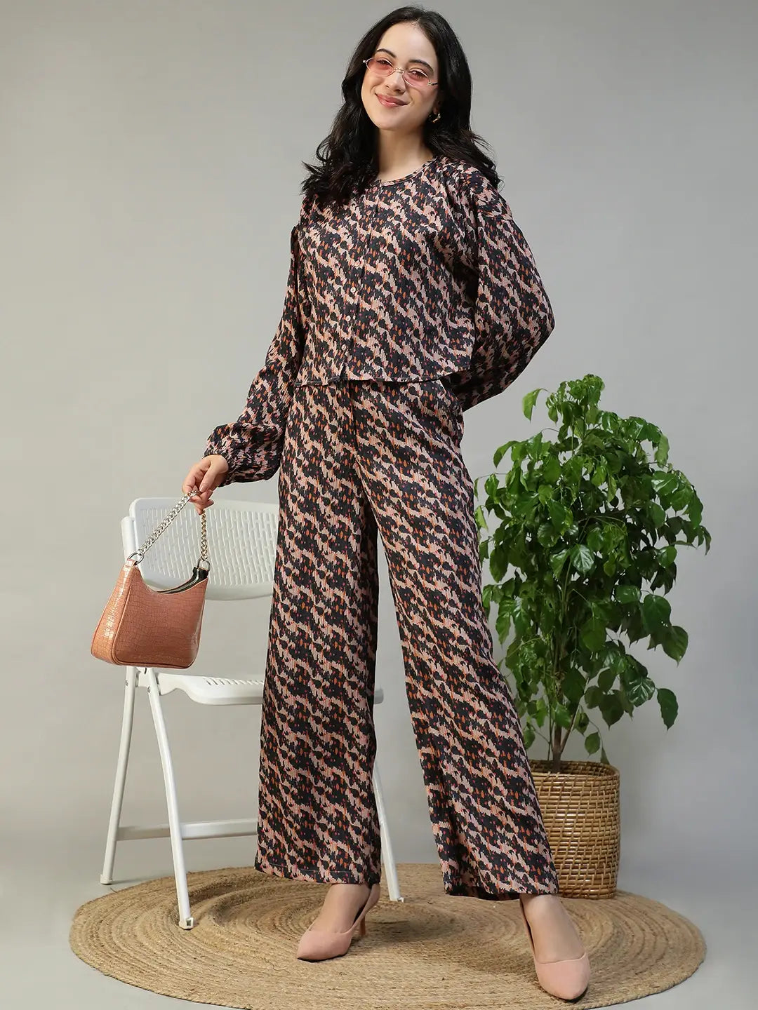 Brown Abstract Print Women Co-Ord Set