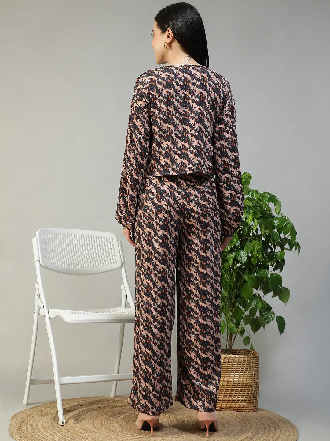 Brown Abstract Print Women Co-Ord Set