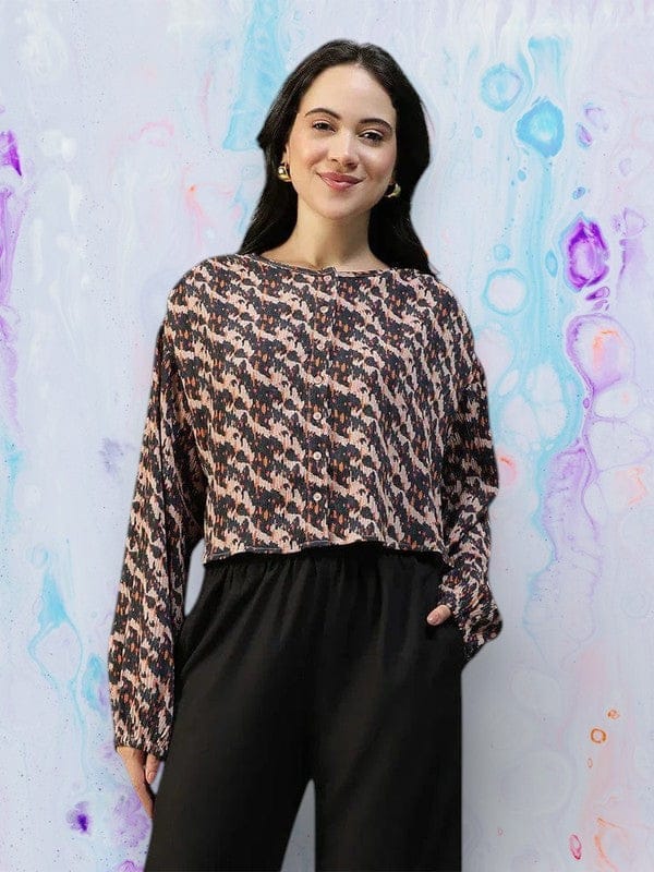 Women Brown Abstract Print Top