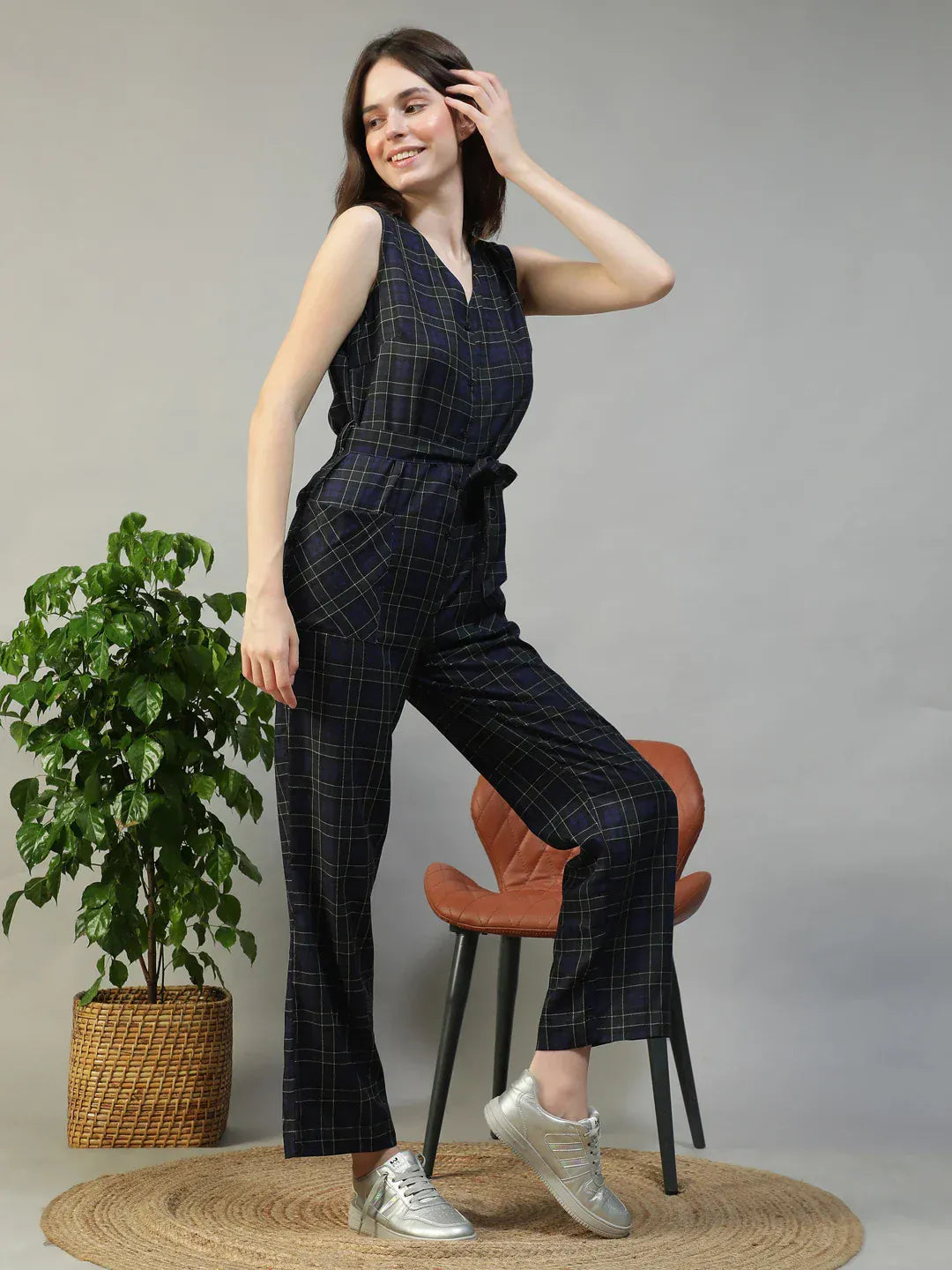 Black Check Jumpsuit