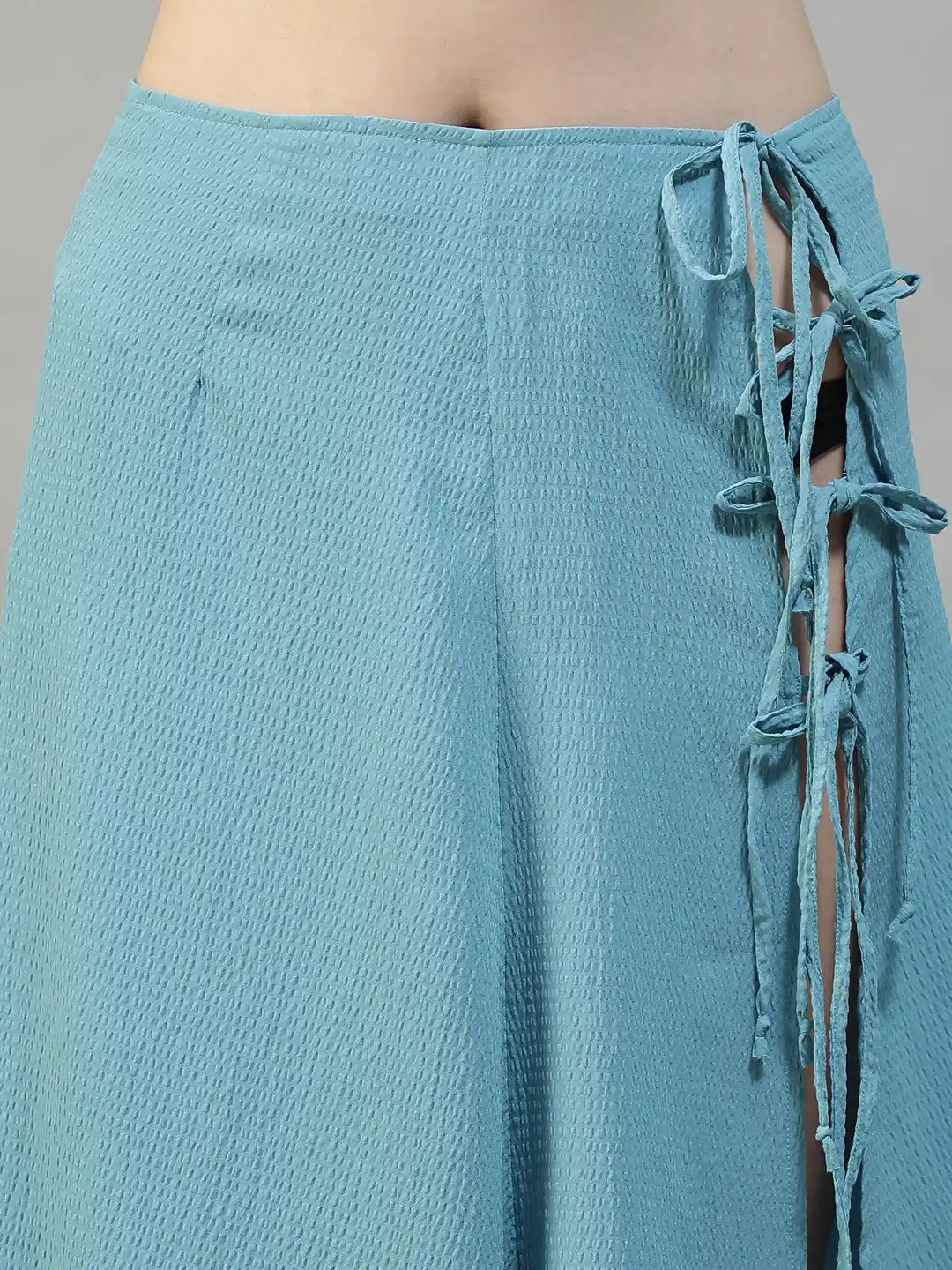Women Sky Blue Elasticated Beachwear Skirt With Tie Up