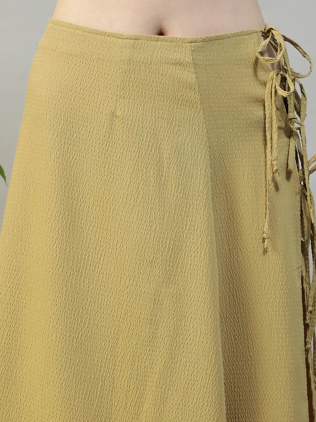 Women Khaki Below-Knee Elastic Waist with Side Tie-up Beachwear Skirt