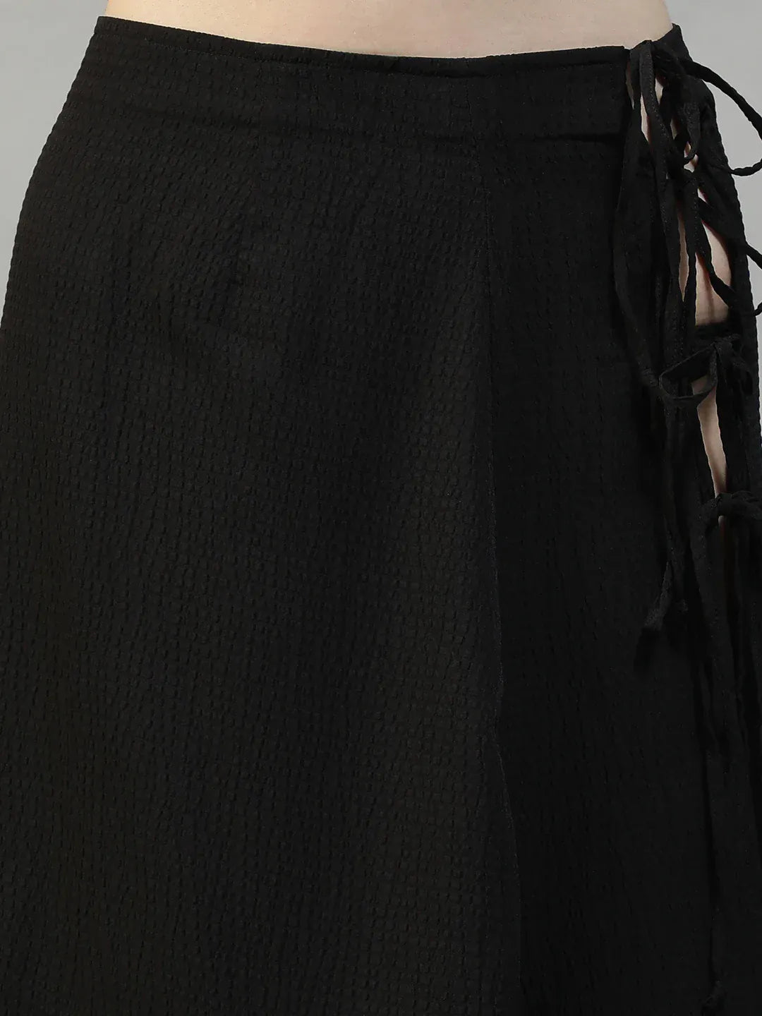 Women Black Below-Knee Elastic Waist with Side Tie-up Beachwear Skirt