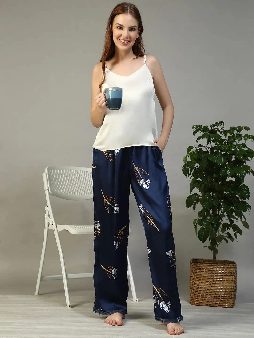 Blue Floral Print Nightwear Pajama