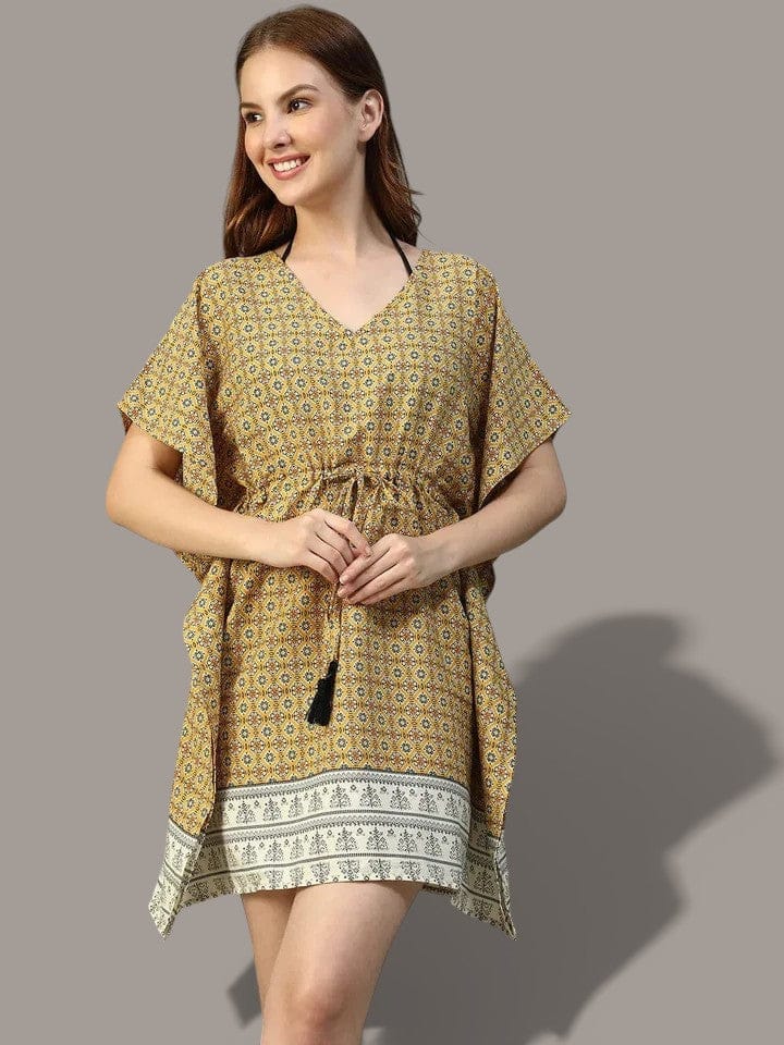 Yellow Geometric Abstract Print Beachwear Dress