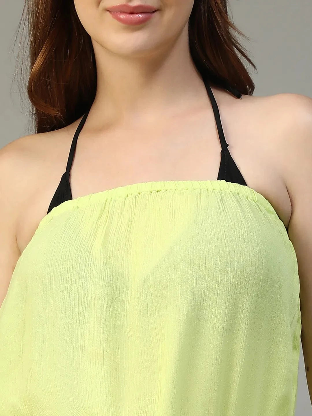 Yellow Ruffle Detail Off-Shoulder Women Beachwear Playsuit