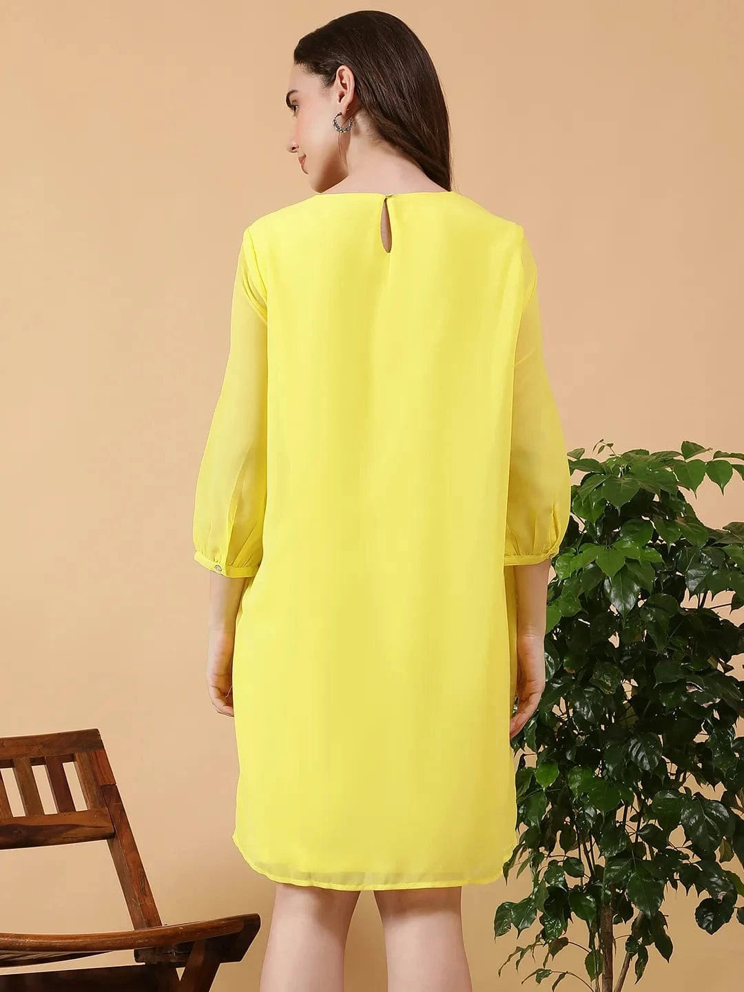 Mama Yellow Round Neck With Embellished Detail Women Maternity Midi Dress