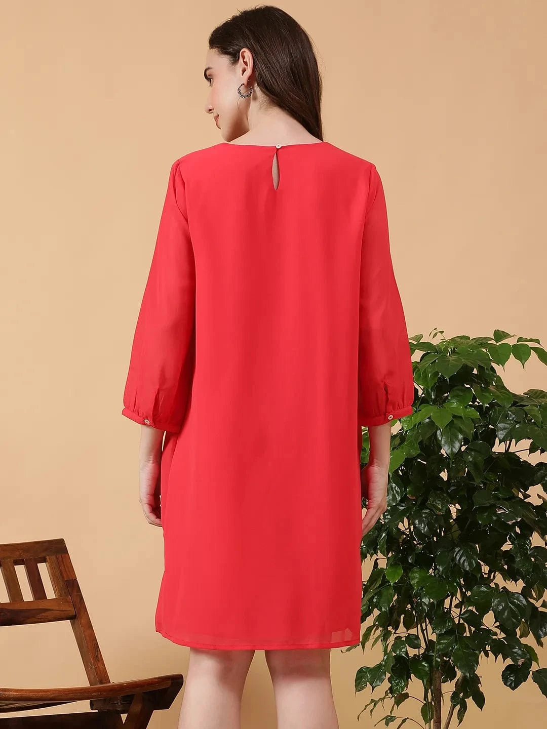 Mom to Be Red Round Neck With Embellished Detail Women Maternity Midi Dress