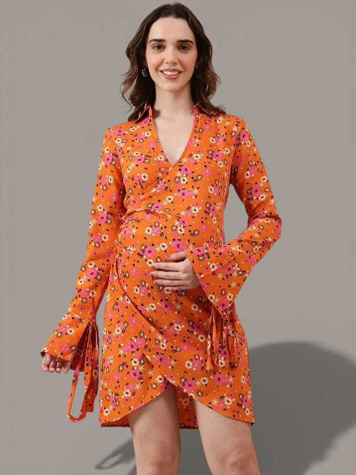 Orange Floral Print Dress