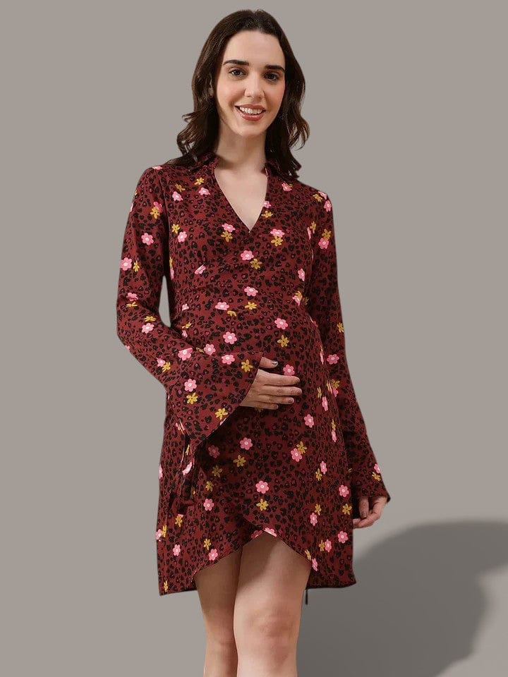 Maroon Floral Print Dress