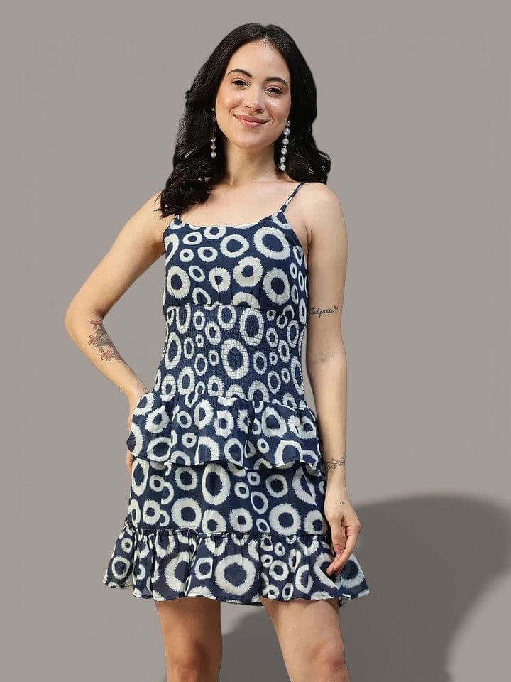 Navy Blue Abstract Print Dress