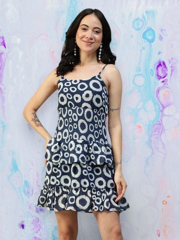 Navy Blue Abstract Print Dress