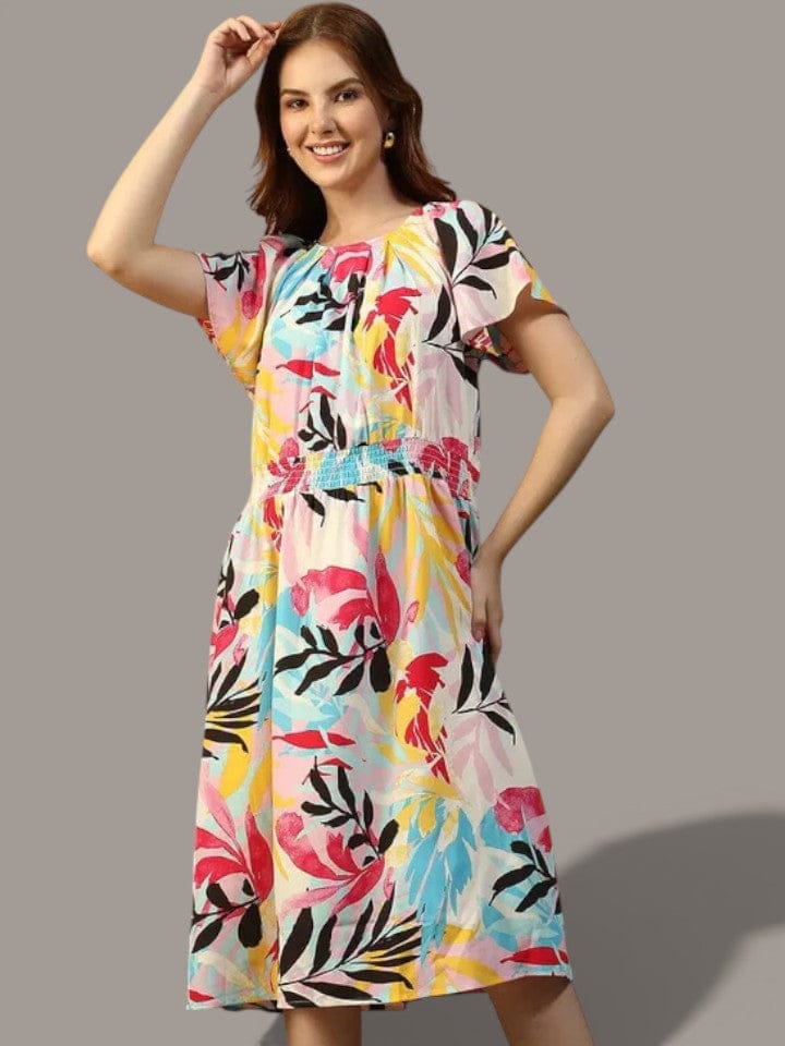 Women Multicolor Tropical Print Dress