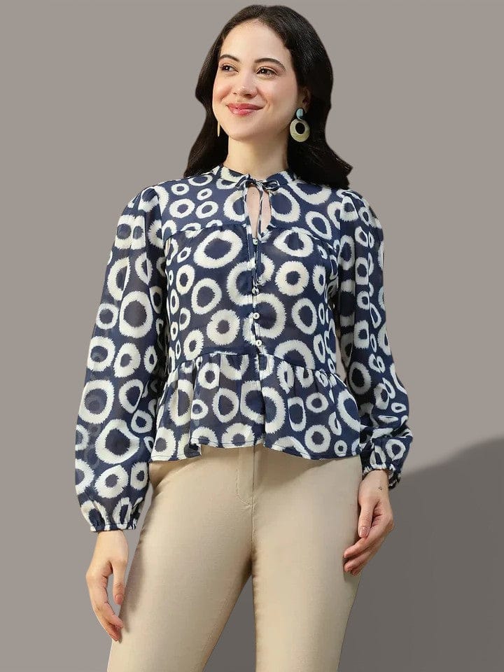 Blue Geometric Print Top