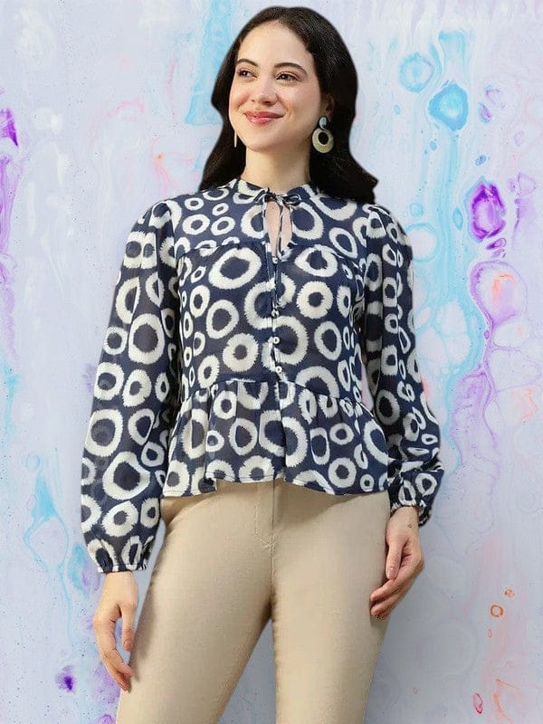 Blue Geometric Print Top