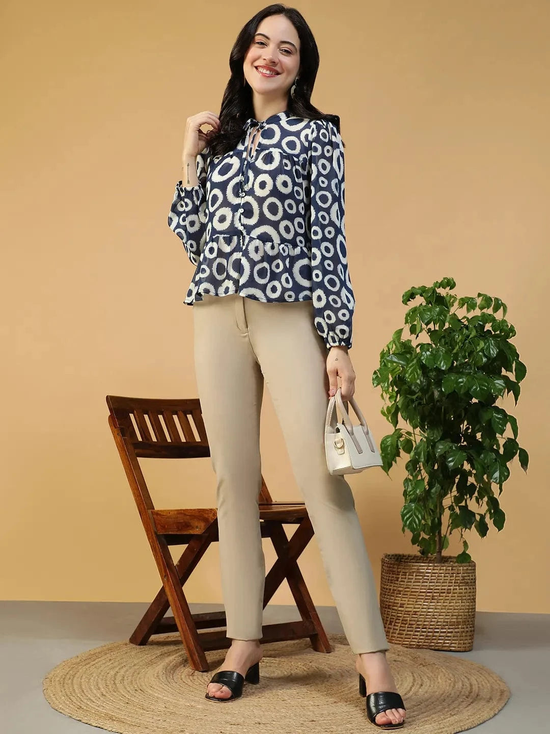 Blue Geometric Print Top