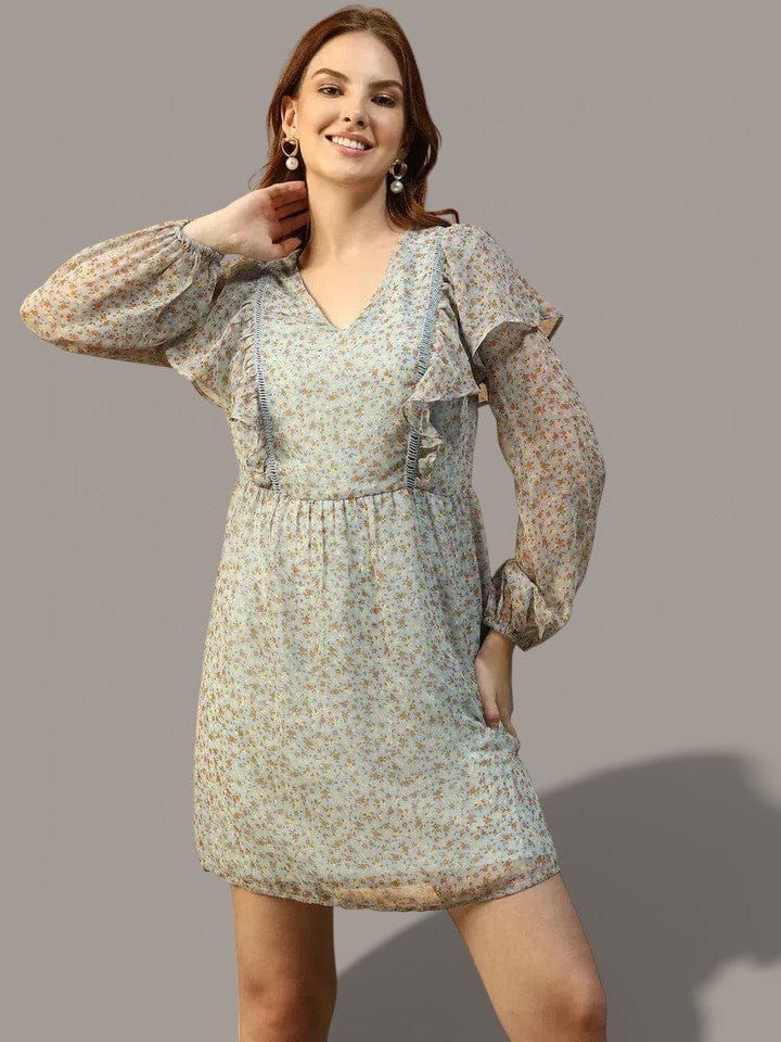 Blue Floral Print Dress