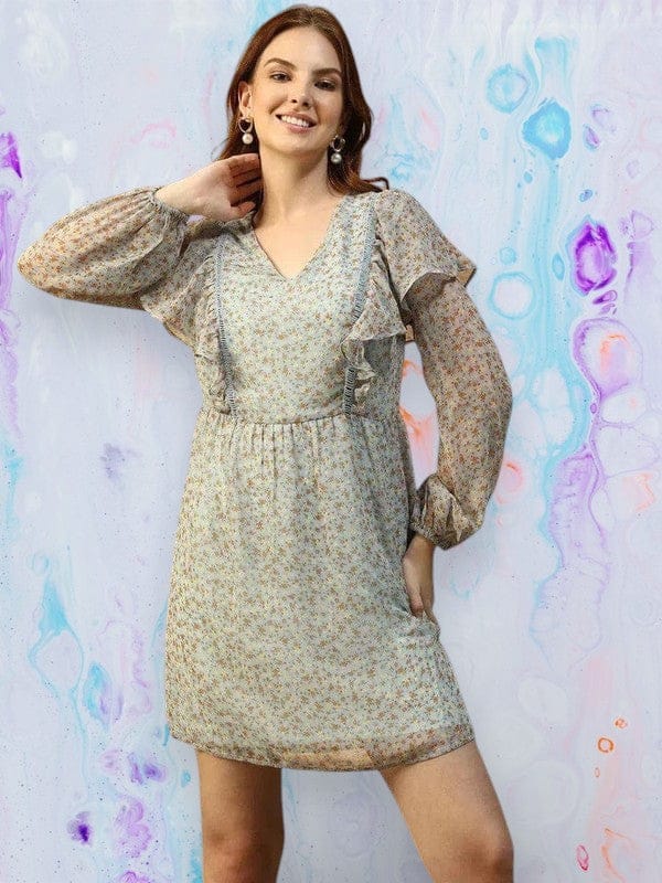 Blue Floral Print Dress