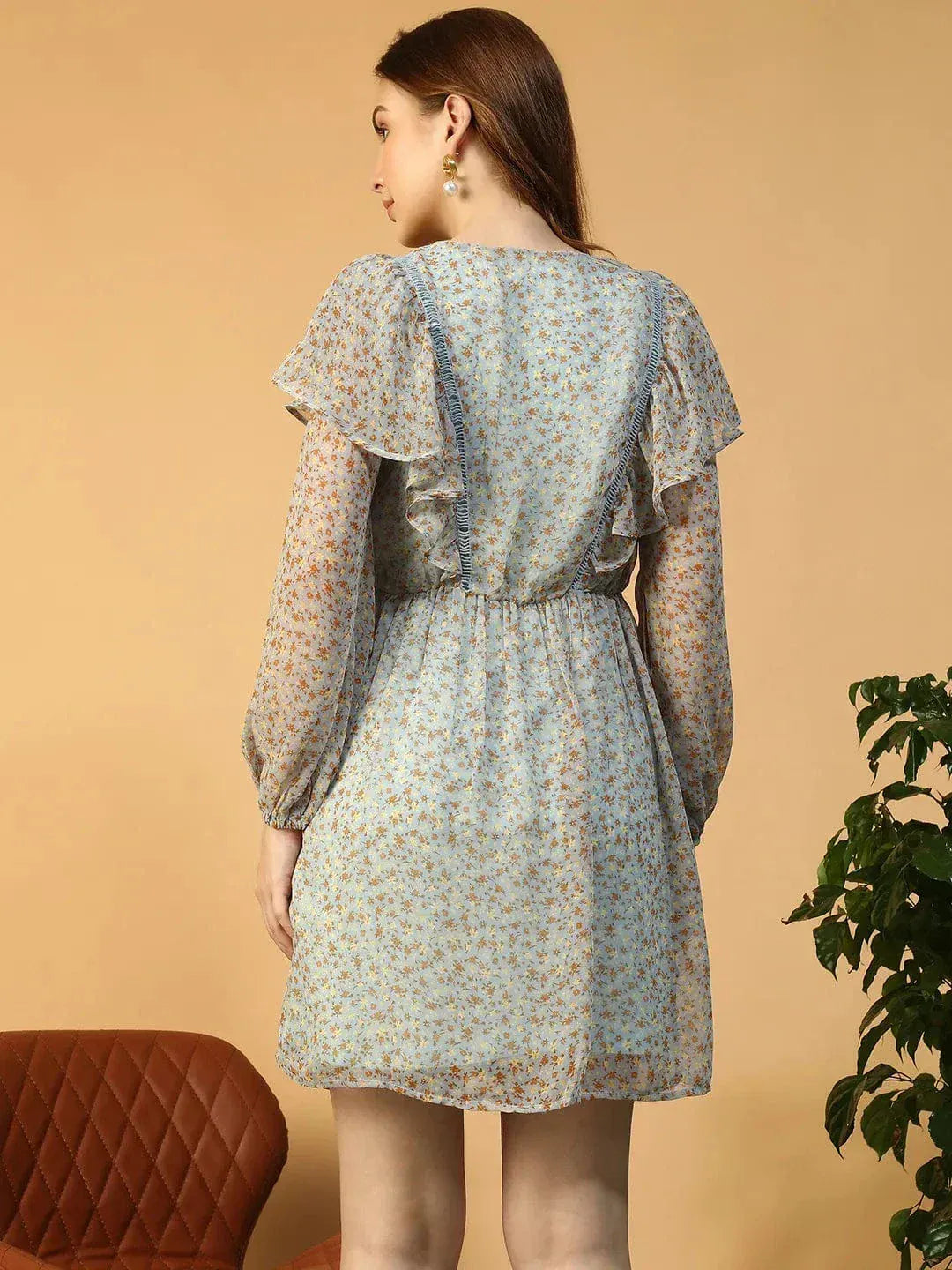 Blue Floral Print Dress