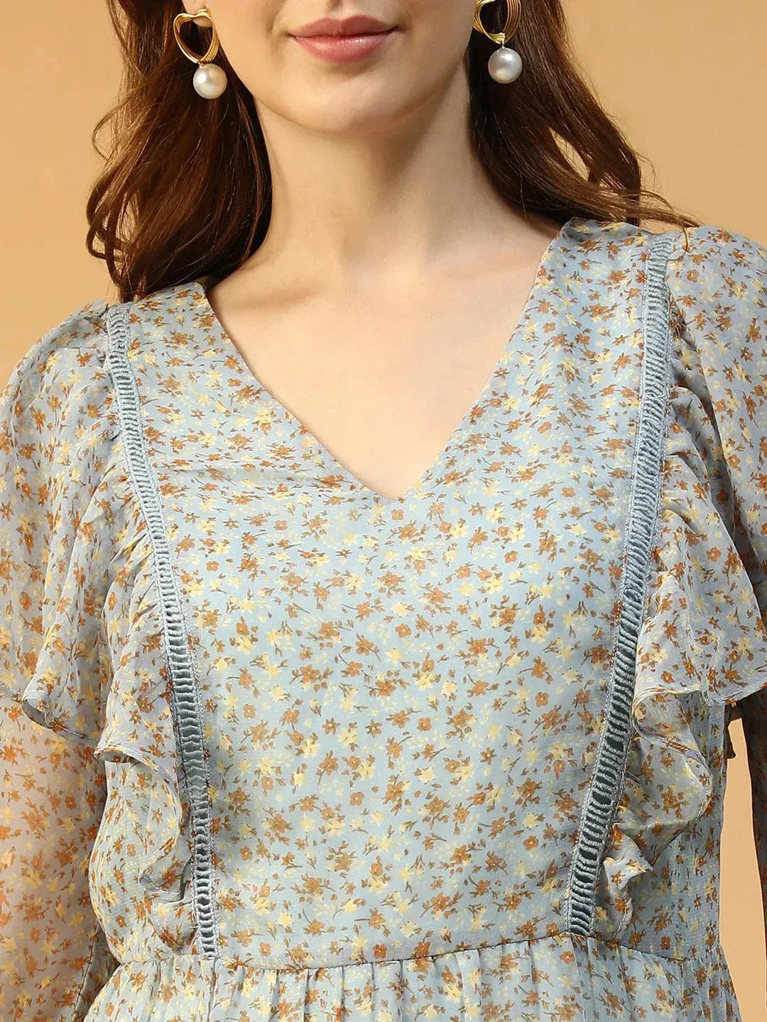 Blue Floral Print Dress