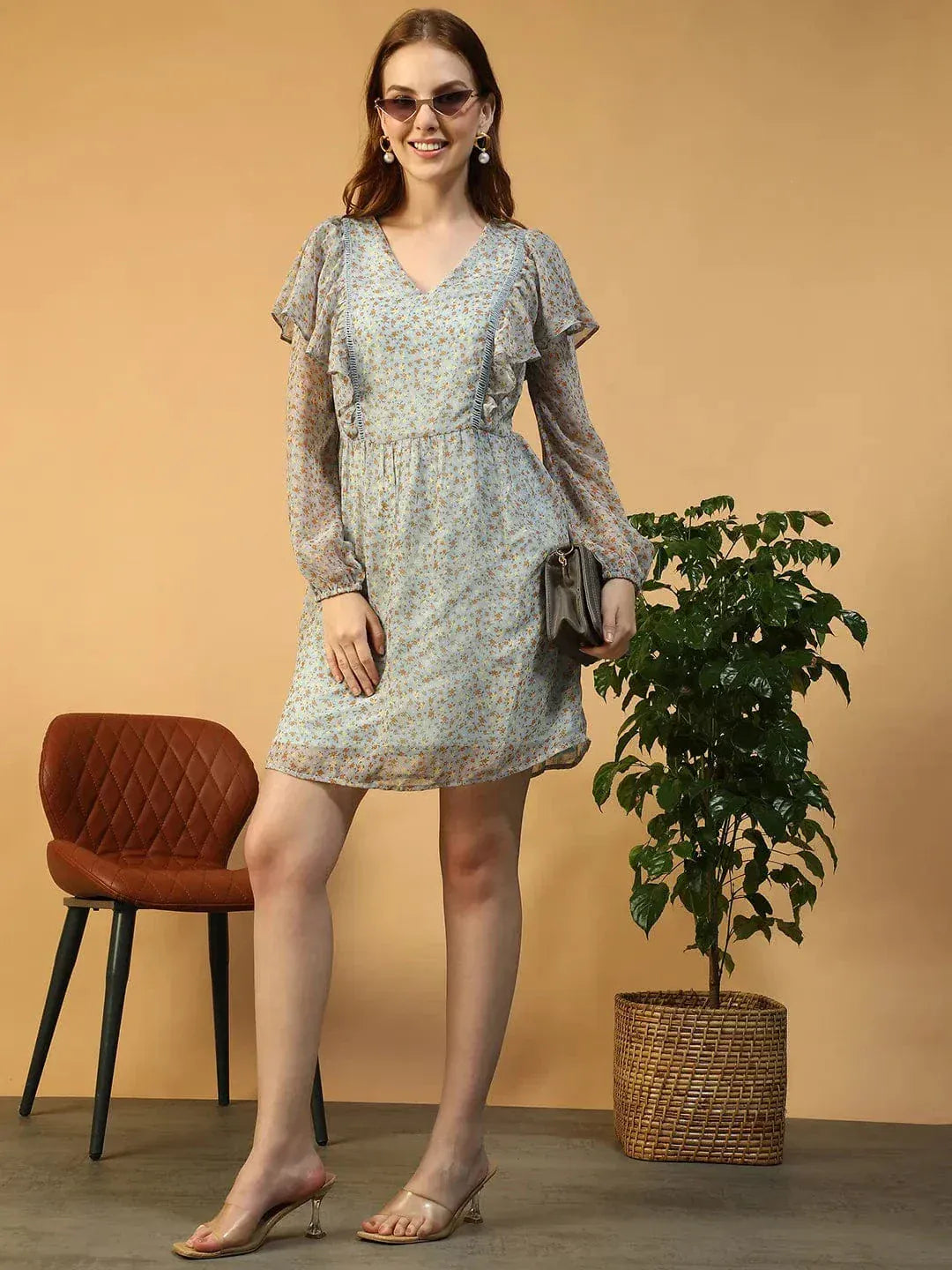 Blue Floral Print Dress